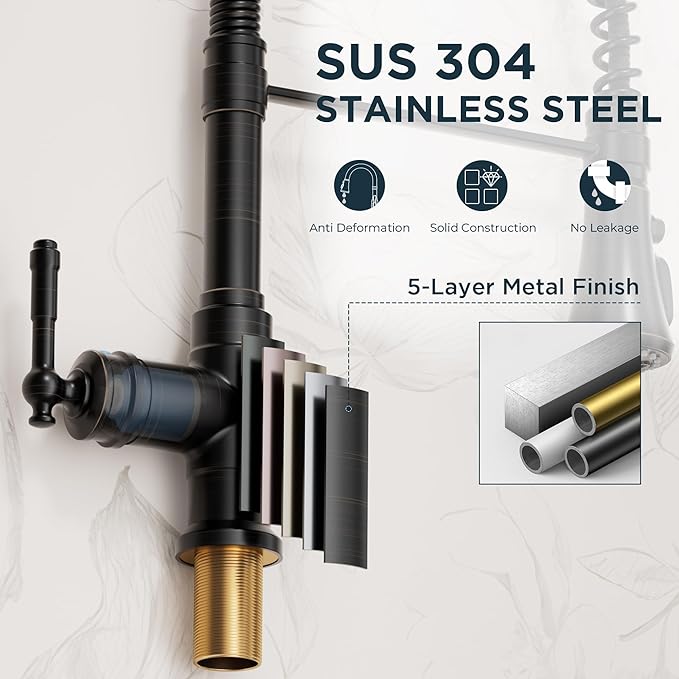 FORIOUS Antique Kitchen Faucet with Pull Down Sprayer, Oil Rubber Brown, High Arc Single Handle Vintage Spring Sink Faucet 1 or 3 Hole for Pot Filler, Farmhouse Camper Laundry Camper