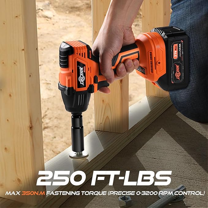 Cordless Impact Wrench 1/2 Inch, [Brushless] [REAL 400N.m] [2350 RPM], Impact Gun with 2×4.0Ah Battery [21V MAX], Power Electric Wrench for Car Tire/House/Mower, [6 Sockets] [Storage Box]