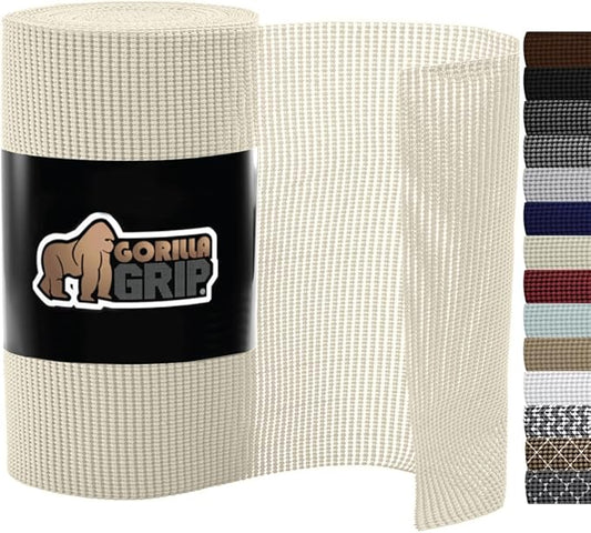 Gorilla Grip powerGRIP Drawer Shelf and Cabinet Liner, Thick Strong Hold, Non-Adhesive Liners Protect Kitchen Cabinets and Cupboard, Bathroom Drawers, Easy Install, Breathable Mat, 17.5" x10', Cream