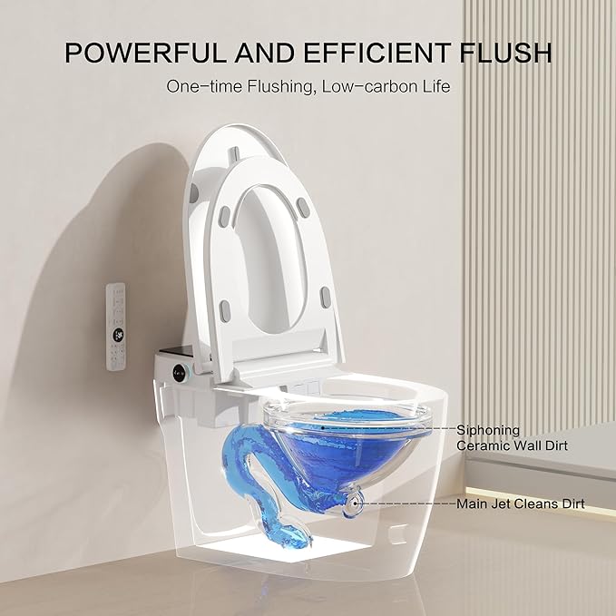 Smart Toilet with Built-In Bidet, Heated Seat, Dual Auto Flush with Foot Sensor, Tankless Design, Warm Water Wash & Dry, Modern Elongated Electric Toilet, LED Display, 1000g MAP, 1.28GPF