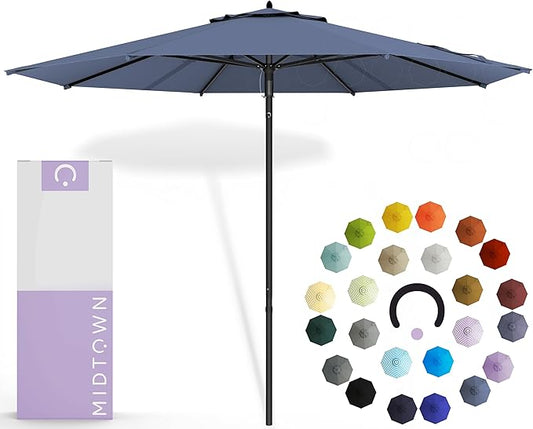 Midtown Umbrellas Push and Pop 10 Feet Outdoor Umbrella, Ivory (White) Polyester Fabric - Fiberglass Ribs Deck Patio Umbrella, Backyard Umbrella, Garden Umbrella & Pool Umbrella - Black Pole