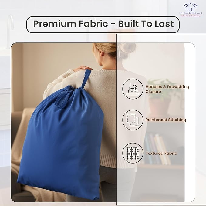 LFH Home Cotton Canvas Large Laundry Bag with Handle, Heavy Duty Drawstring Closure Washable Laundry Bags, School Travel, Home, Hotel, College Dorm, Organizer Sack, Toys Clothes 20x30-Sky Blue