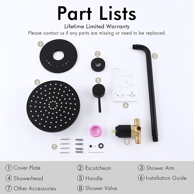 KES Shower Faucets Sets Complete Rain Shower Head Shower Valve and Trim Kit Wall Mount Pressure Balance Black Shower System, XB6202F18-BK