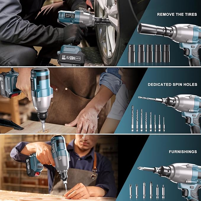 Cordless Impact Wrench - 850 Nm (627 ft-lb) 1/2-inch Impact Wrench, 21-Volt High-Torque Impact Gun with 2x4.6Ah Battery and Charger, Impact Wrenches for Automotive/Motorcycle Repair, Industry and DIY