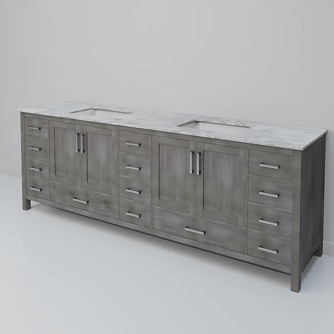 Big Sur 84 in. W x 22 in. D Distressed Grey Double Bath Vanity and Carrara Marble Top