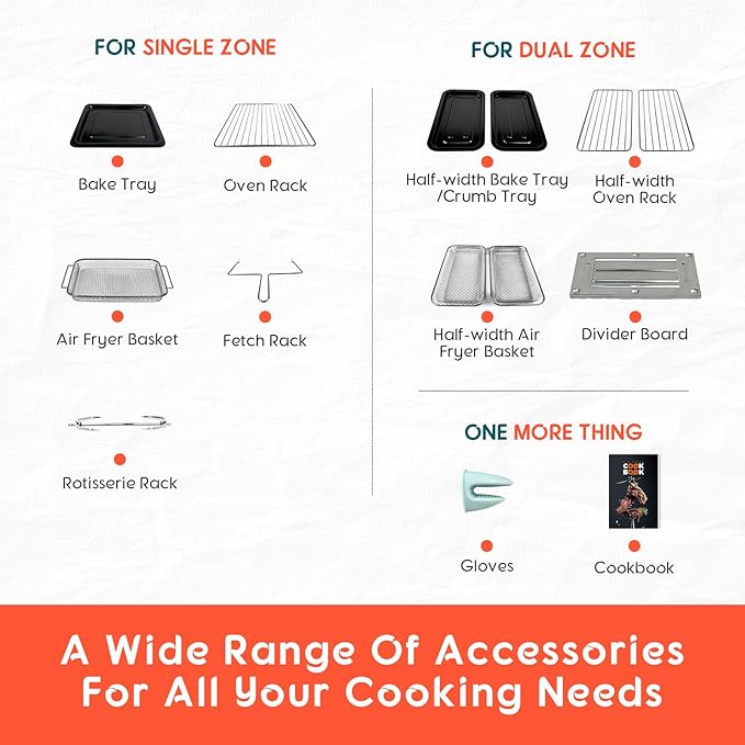 24Qt Dual Zone Air Fryer Oven with Rotisserie, Extra Large Double Air Fryers Mini Oven Digital 1800W 10 in 1 Airfryer Countertop Convection Toaster Oven Combo, Stainless Steel Inner, 360° Even Heating