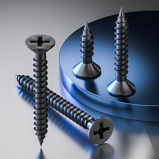 (200Pcs) #8x2 Black Wood Screw Quick Metal Self Tapping Flat Head