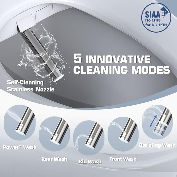 Tadashi Bidet Toilet Seat Elongated, Smart Heated Toilet Seat, Instant Warm Water & Dryer, Feminine & Rear Wash, Self-Clean Nozzle, Slow Close Lid, Child/ECO/Silent Mode