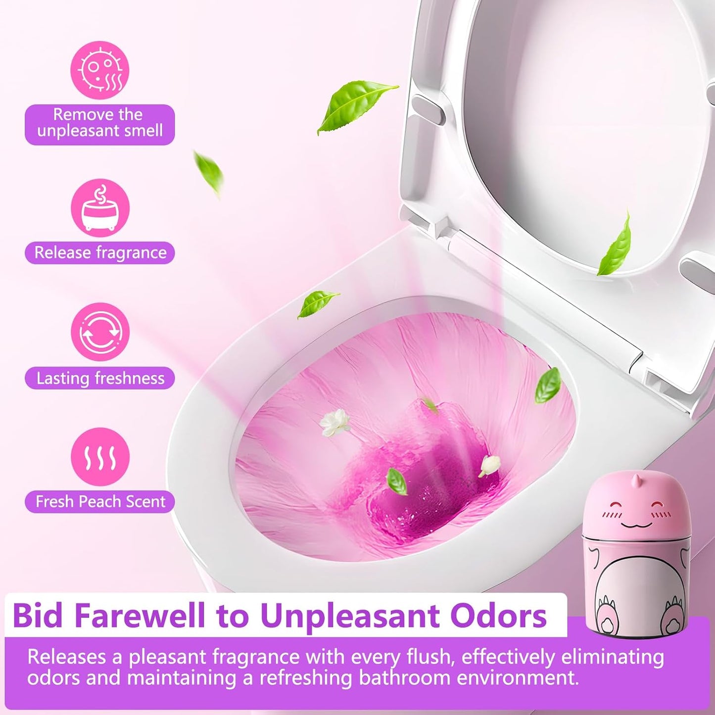 Toilet Bowl Cleaners Bottle Cute Dinosaur Shaped Bathroom Toliet Bowl Cleaner Toilet Tank Cleaner with Fresh Peach Scent (Pink)