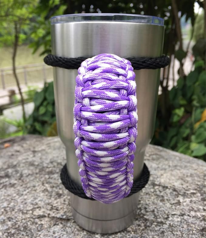 Handmade Paracord Handle for Yeti/Rtic/Ozark Trail Rambler 30 Oz Tumbler. Purple/White