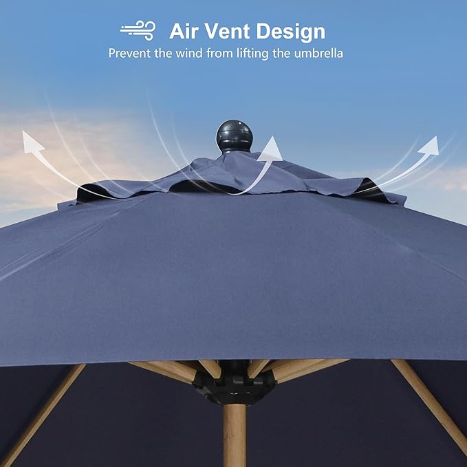 PURPLE LEAF 11 Feet Patio Umbrella Outdoor Table Umbrella Round Aluminum Market Umbrella with 8 Sturdy Ribs & Crank Commercial Outdoor Umbrellas for Garden Deck Patio, Navy Blue
