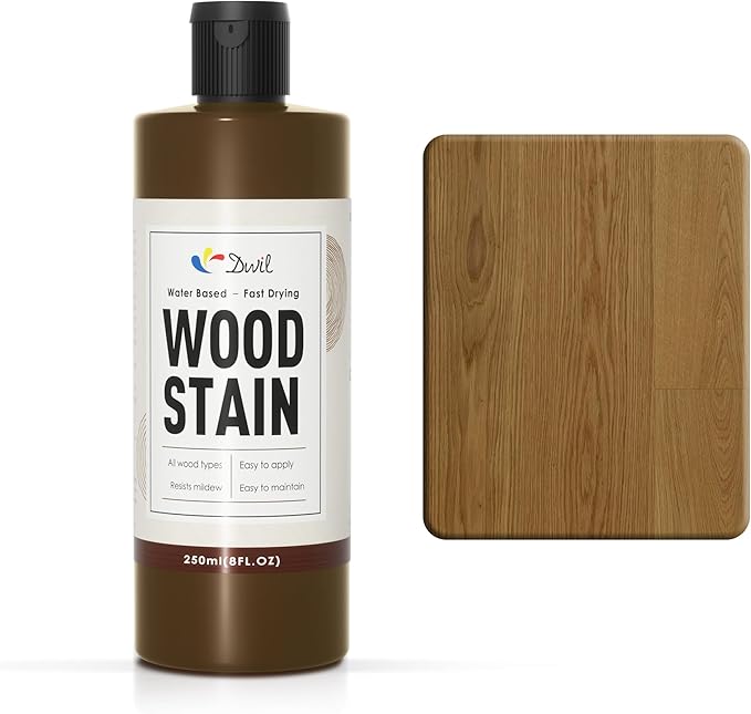 DWIL Water Based Wood Stain - Multiple Finishes, Fast Drying, Indoor and Outdoor Furniture, Wood Paneling, Cabinets and More, Low Odor ＆ Non-Toxic (8.5oz Natural Oak)