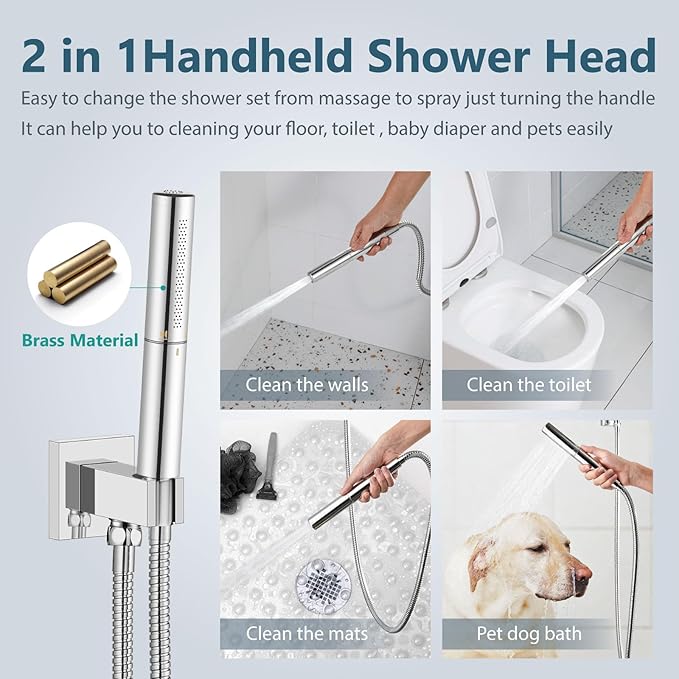 Aolemi Shower System with Rainfall Shower Head and Handheld Wall Mount,High Pressure Shower Faucet Set Fixture Combo with 2 in 1 Handheld Spray Rough-in Valve,10 Inch Shower Head Polish Chrome