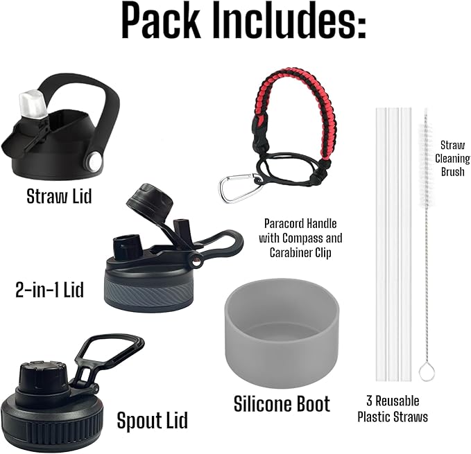 Water Bottle, Insulated water bottle, Stainless steel water bottle for kids men women Sports water bottle 32 oz Water bottle with straw Insulated Flask (Gradient Red/Gray)