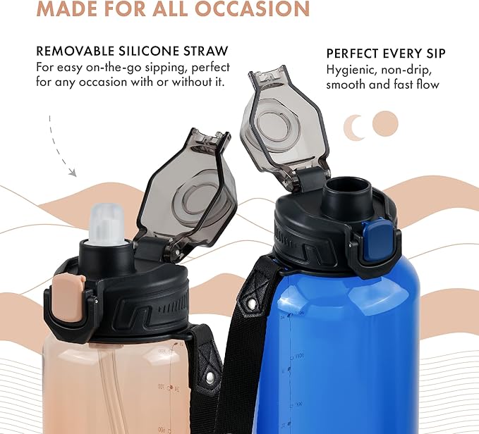 GRANDTIES Sports Tritan Plastic Water Bottle with Straw, Removable – Leakproof BPA Free Dishwasher Safe Travel Water Bottle with Strap for Gym, Outdoor, Fitness (Peach Creme, 28oz (800mL))