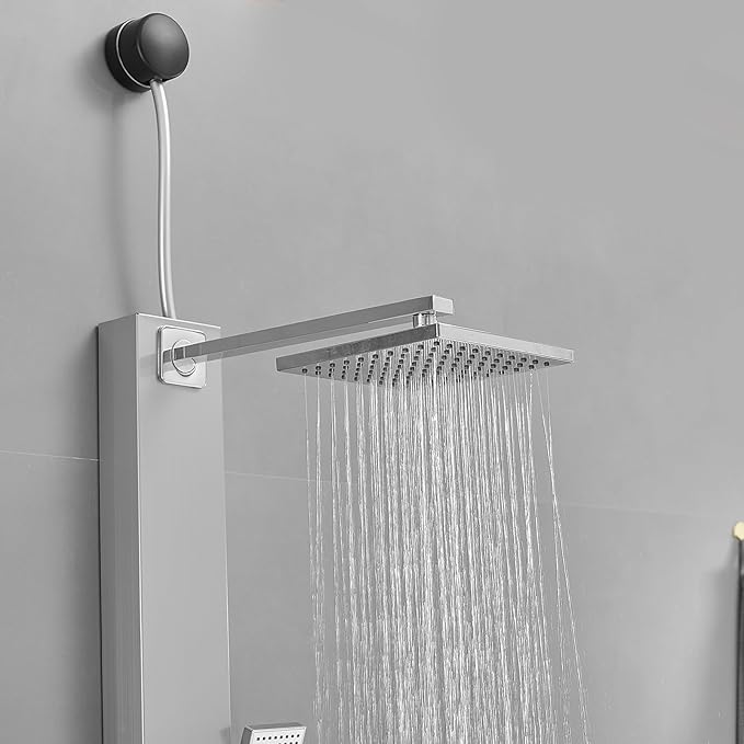 BWE Shower Panel with Rainfall Shower Head 3-Function Faucet Stainless Steel Wall Mount Retrofit Shower System with 2 Body Massage Jets and Handheld Shower,Brushed Nickel