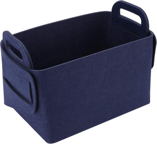 Storage Basket Felt Storage Bin Collapsible& Convenient Box Organizer with Carry Handles for Office Bedroom Closet Babies Nursery Toys Laundry (Navy Blue, 17.9inch（L）×12.2inch（W）×11.6inch（H）)