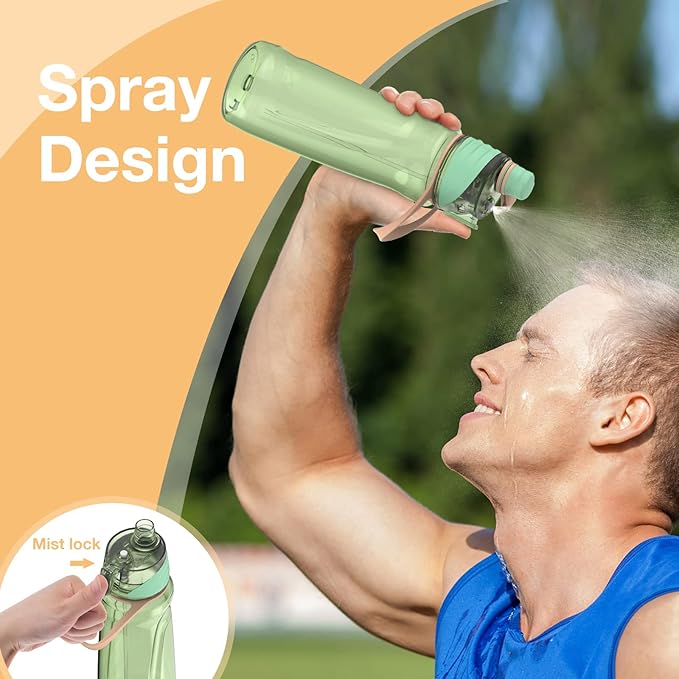 FEIJIAN Mist Water Bottle,32oz Sports Water Bottle with 2-IN-1 Mist & Sip Function, BPA-Free Plastic Water Bottles, Misting Water Bottle, Leakproof & Lightweight, Ideal for Fitness and Outdoor, Green