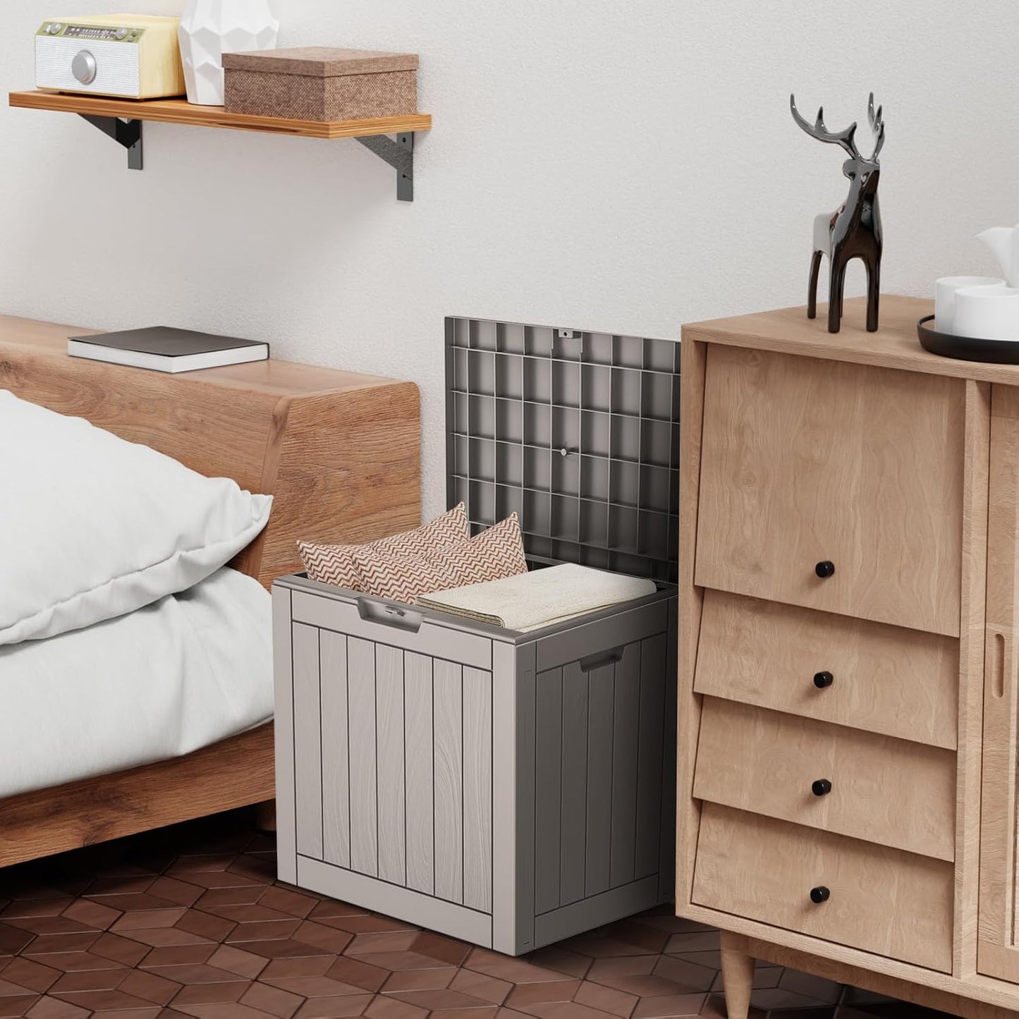 DRATO Deck Boxes, 31 Gallon Outdoor Storage Box for Patio Cushion, Sports Equipment, Garden Tools, Waterproof and UV Resistant, Lockable (Grey)