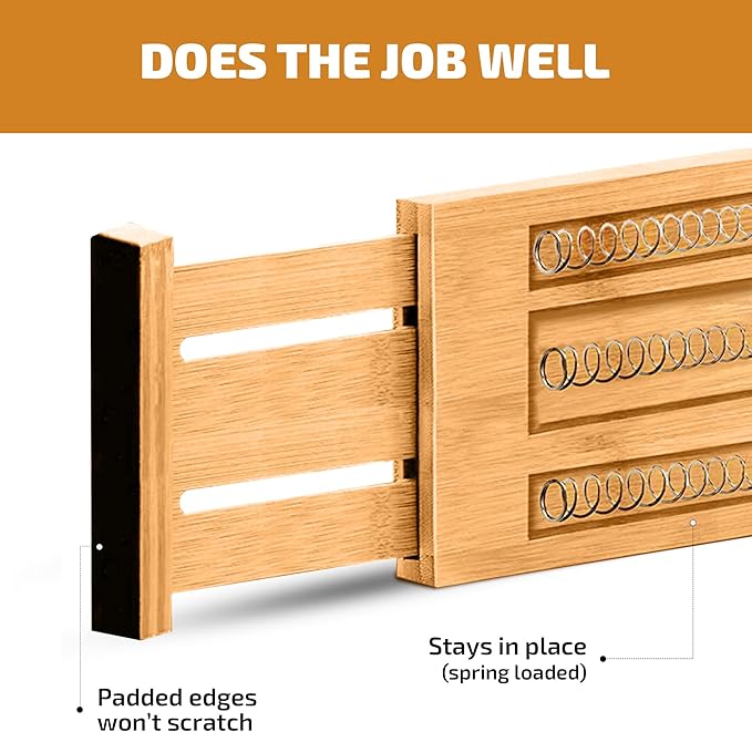 6 Pack Drawer Dividers 4 Inch High, 11”-17" Adjustable Bamboo Organizers Large Expandable Drawer Separators for Cloths, Dresser, Bedroom, Bathroom, Baby Drawer, Office & Kitchen Utensils (Natural)