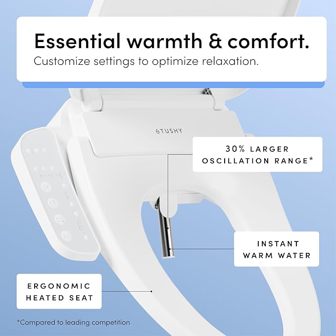 TUSHY Cloud Electronic Bidet Heated Toilet Seat (Warm Water, Air Dryer, Soft Close Lid and Seat & Night Light), Elongated