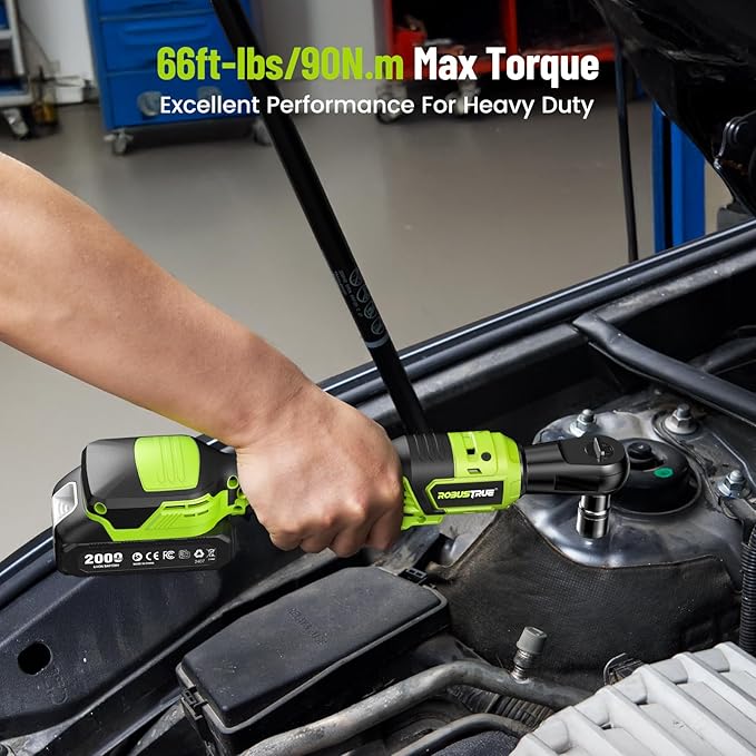 1/2" Electric Ratchet Wrench: 66Ft-lbs/400 RPM Variable Speed Cordless Power Ratchet Kit with 2x2000mAh Li-Ion Batteries, 8 Sockets, 1/4" and 3/8" Adapters, 3" Extension Bar for Auto Repair