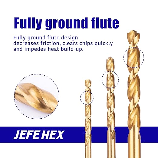 JEFE HEX 9/64" HSS Hex Shank Drill Bits, Titanium Coated Twist Power Tool Accessory. 135 Degree Split Point Drill for Plastics, Copper, Wood, Steel, Aluminum Alloy Cutting (Pack of 2)