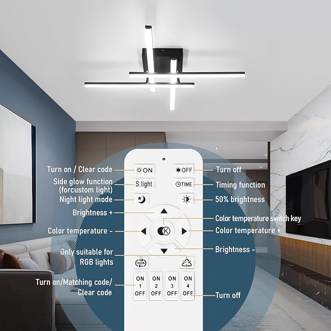 CANEOE Modern Ceiling Light Fixture Sputnik Dimmable Ceiling Light with Remote Control Black Flush Mount Chandelier Ceiling Lamp for Bedroom Living Room Kitchen Led Light Fixtures Ceiling Mount