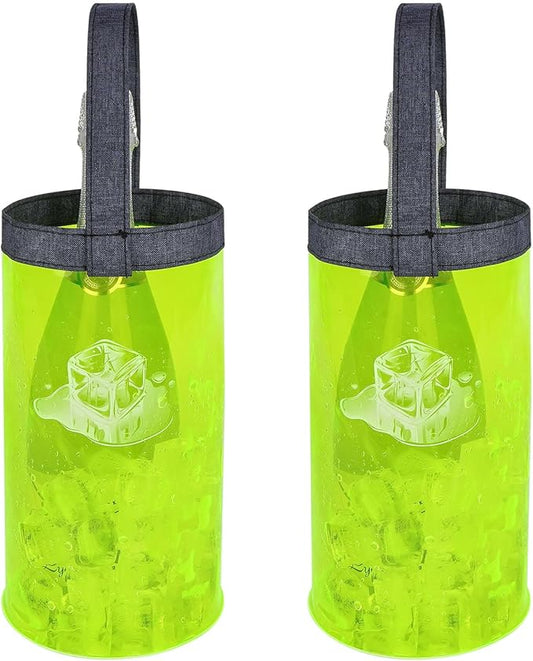 Ice Bag Collapsible wine Cooler Bag, Ice wine Bag Collapsible Clear wine Cooler Bag PVC wine Pouch Bags, for Party, Camping, Picnic, Chilled Champagne, White Wine, Beer (Fluorescent green)