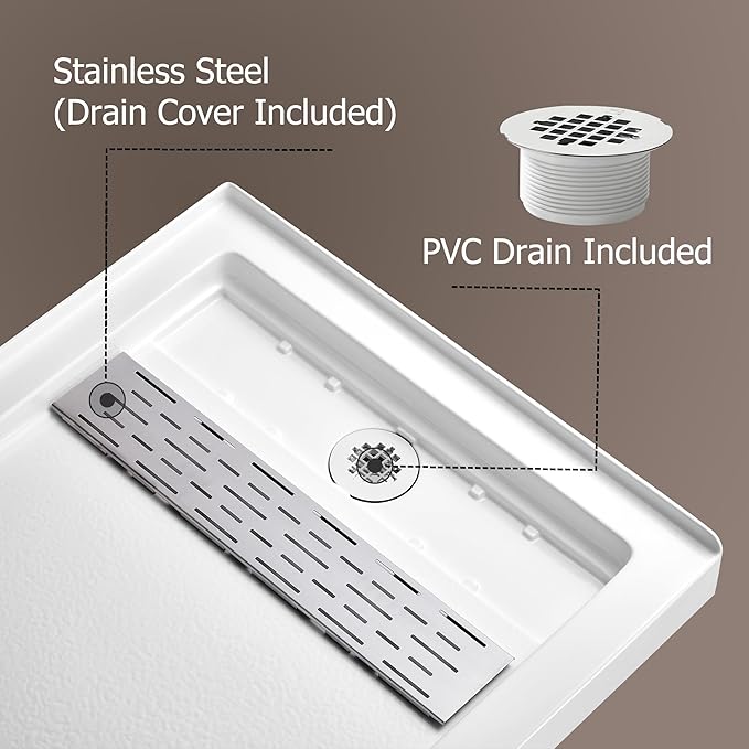 MORVANO 32 x 60 Shower Base with Left Drain Removable Stainless Cover,Shower Pan Kit Non-Slip in White
