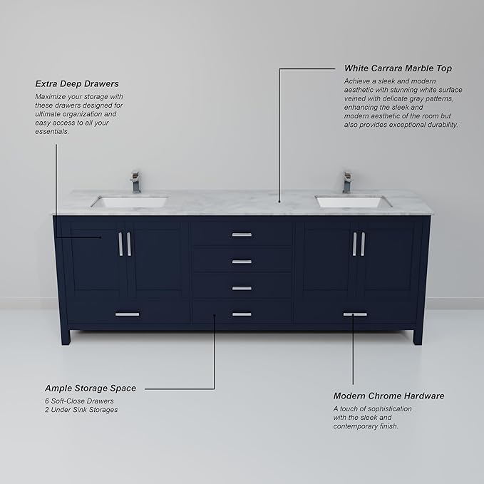 Big Sur 80 in. W X 22 in. D Navy Blue Double Bath Vanity Cabinet Without Countertop