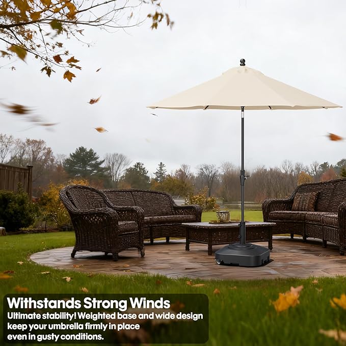 Patio Umbrella Base with 5 Wheels, Umbrella Stand Heavy Duty 145lb Fillable Umbrella Holder Mobile Square Market Stand for Outdoor, Deck, Poolside, Lawn, Fits Muti Sized Umbrellas (21in)