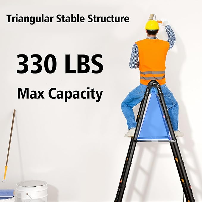 20.3 FT Telescoping A Frame Ladder, 10 Step, ANSI Certified, Type I Heavy Duty, 330lbs Max Capacity, Aluminum Extension Ladder for Home, Roof, RV; Yellow