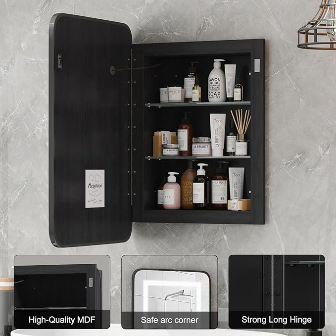 Black Lighted Medicine Cabinet Recessed Medicine Cabinets for Bathroom Medicine Cabinets with Mirror,3-Color LED Medicine Cabinet with Lights,Bathroom Mirror with Storage Wall Mounted,16x24