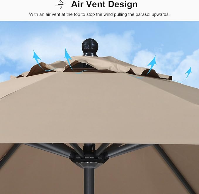 PURPLE LEAF 8' Round Patio Umbrella Outdoor Table Umbrella Aluminum Frame Market Umbrella Sun Umbrella with 8 Sturdy Ribs Tilt for Garden Deck Lawn Pool Taupe