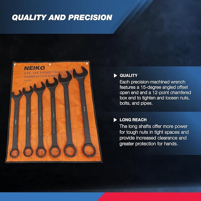 Neiko 03125A Heavy Duty Wrench Set | 6 Piece | SAE | 12-Pt Combination Box Ends