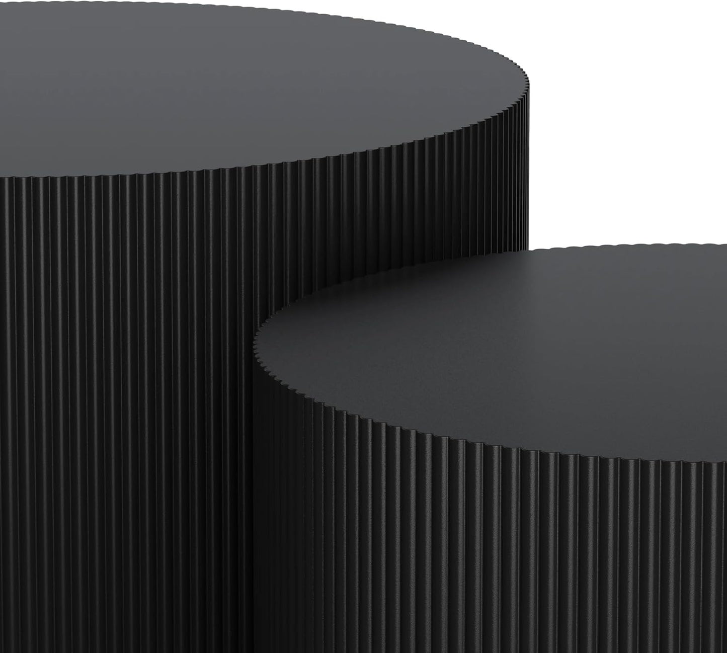 Round Nesting Coffee Table Black Round Fluted Coffee Table Set of 2 for Living Room Small Circle Drum Nested Coffee Tables (Black A 27in)