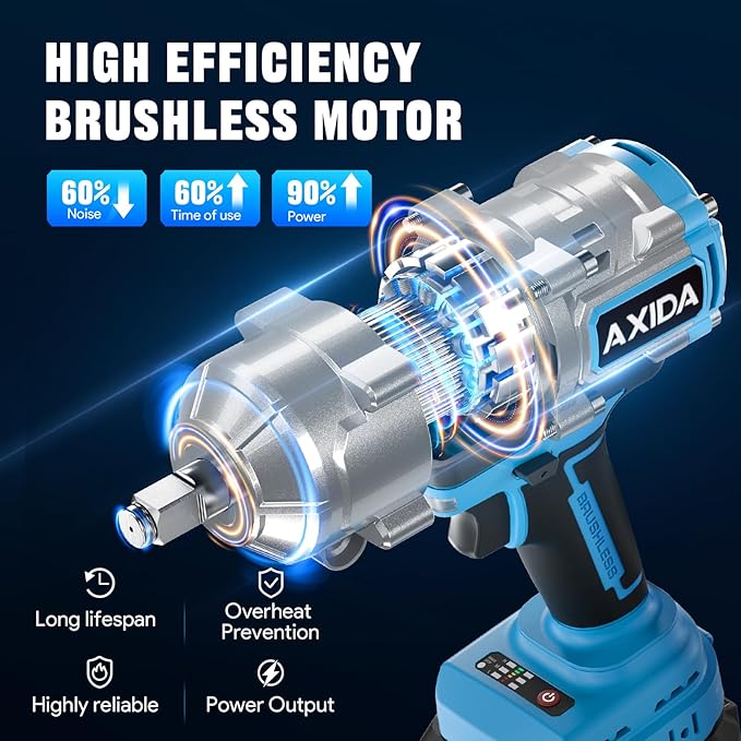 Cordless Impact Wrench 1/2 inch,1107Ft-lbs Brushless High Torque Impact Gun 21V Electric Impact Driver with 2x 4.0Ah Batteries, 5 Sockets, Charger, Extension Bar for Car, RV, Truck Wheel Lug Nuts