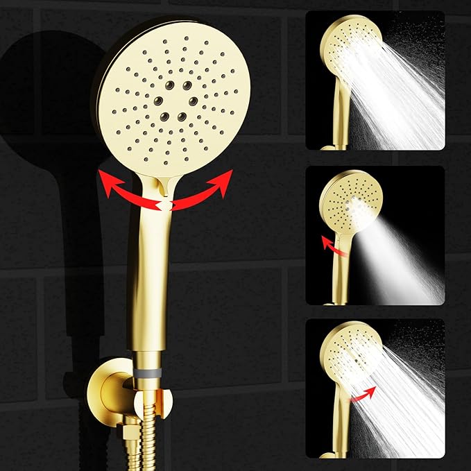 Shower Faucet Set Brass 8IN Rough-In Valve Body Trim Kit Rainfall Included Handle Accessories Complete 2 Functions with Rain Head and Handheld Bathroom Systems (8‘’, Brushed Gold)