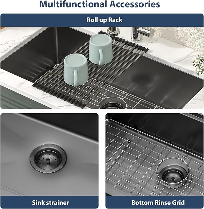 Lordear 30 Black Stainless Steel Kitchen Sink - 30x18 Inch Kitchen Sink Undermount 16 Gauge Stainless Steel Gunmetal Black Single Bowl Handmade Sinks Basin