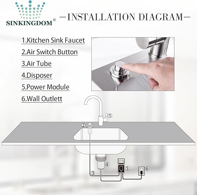 SinkTop Air Switch Kit (Long Full Brass Button) for Garbage Disposal, Cordless Chrome