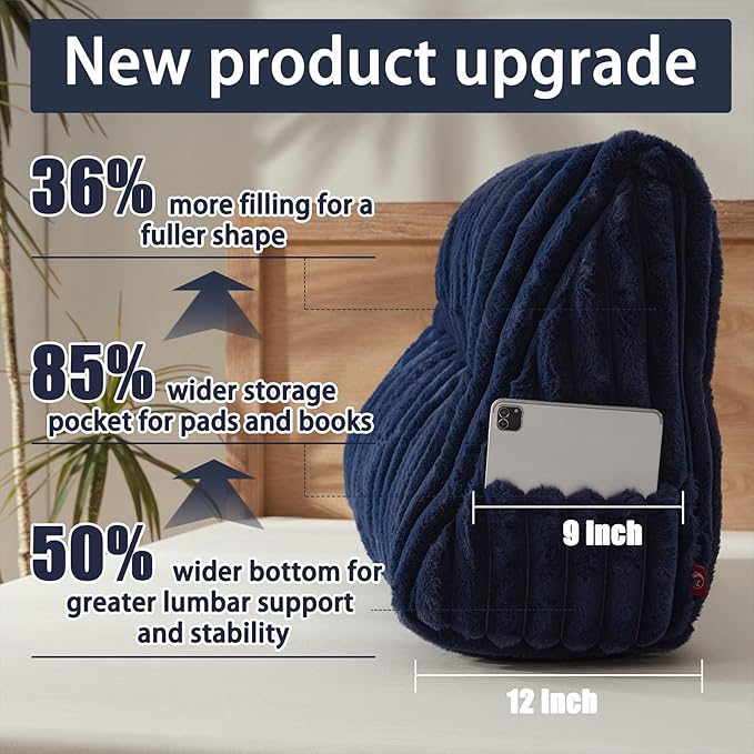 Faux Fur Headboard Pillow with 2 Pack Neck Roll Pillow Large Headboard Pillow Soft and Supportive with Removable Cover (Blue, Twin)