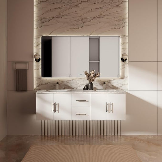 Sonoma 60 in. W x 22 in. D Glossy White Double Bath Vanity and Carrara Marble Top