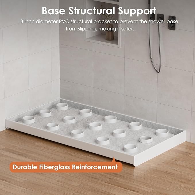 60"x 32" Shower Base, Right Drain Single Threshold Shower Pan with Slip Resistant Textured Surface, Stainless Steel Drain Cover（Right）