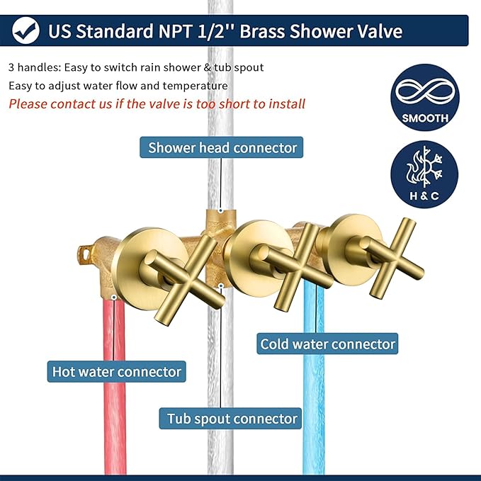 3 Handles Shower Faucet Set with Tub Spout Bathtub Shower Faucet Combo Set Shower System Complete Tub and Shower Trim Kit Brushed Gold