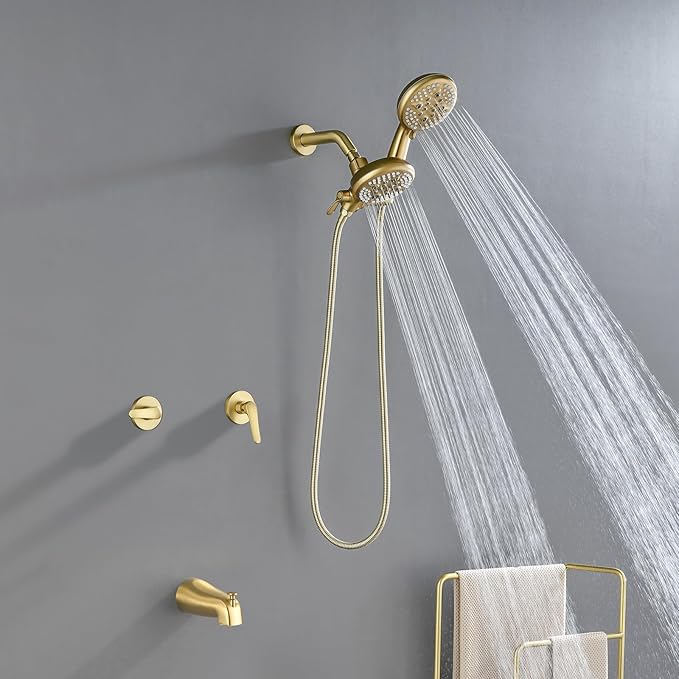 2 Handles Tub Shower Faucet Set Shower System with Tub Spout Bathtub Faucet Set Shower Tub Combo Set Complete Tub and Shower Trim Kit Brushed Gold