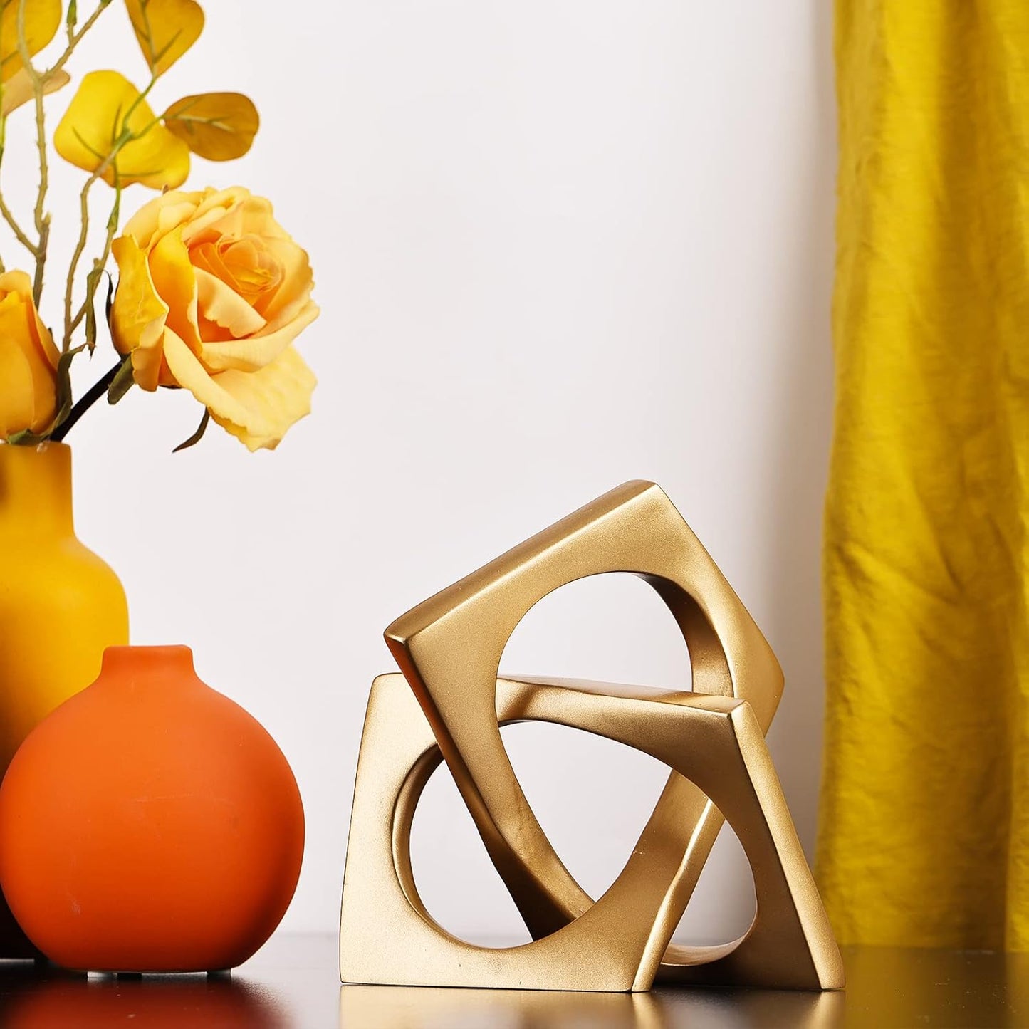 XMGZQ Gold Knot Statue for Coffee Table Centerpiece Decor,Modern Abstract Art Geometric Sculpture and Figurines, Home Decor Accent,Cube Knick Knacks for Shelves,Bookshelf,Entryway,Floating