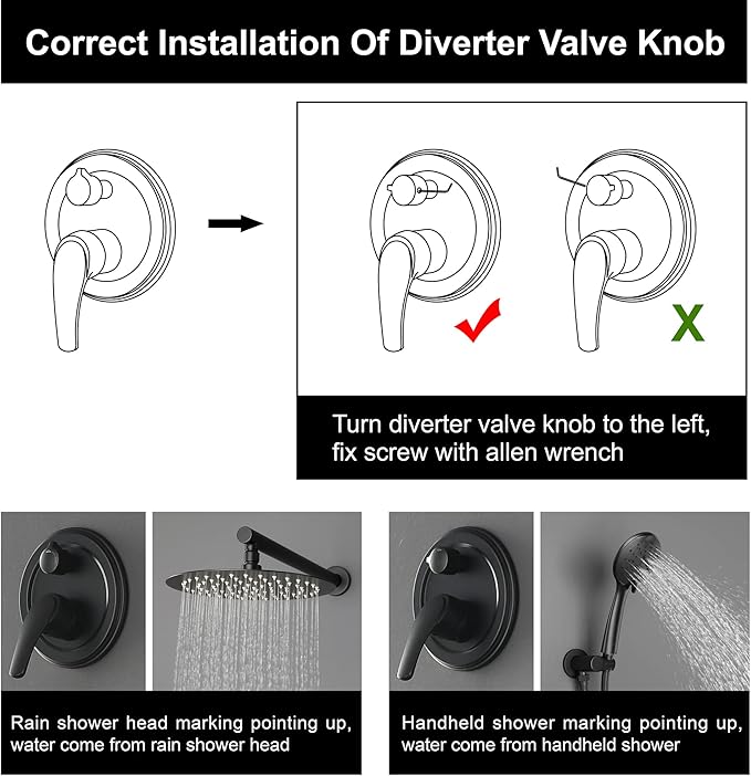 SHAMANDA Shower Faucet Set, Wall Mounted Shower System with High Pressure 9" Rain Shower head and 5-Setting Handheld Shower Head(Pressure Balance Round-In Valve and Trim Included), Matte Black, L01-7