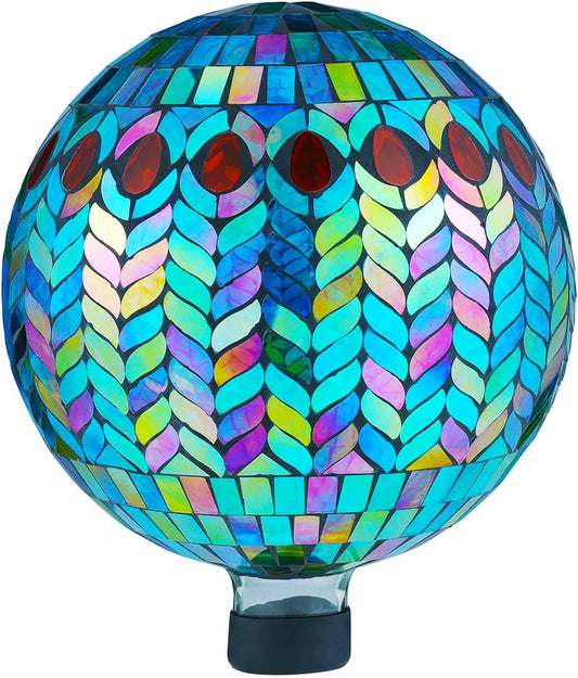 VOREEN Mosaic Glass Gazing Ball Outdoor Gazing Globe, Reflective Ball Yard Decoration for Homes, Patio, Lawn and Gardens, Gift for Mom Wife Friend, 10-Inch, Blue