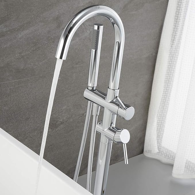 Freestanding Bathtub Faucet Tub Filler Faucets Chrome Floor Mounted Brass Bathroom Faucets with Handheld Shower